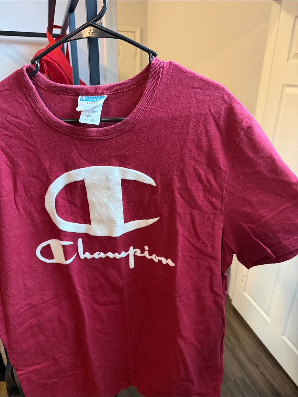 Champion Short Sleeve Logo Tee in Berry Red